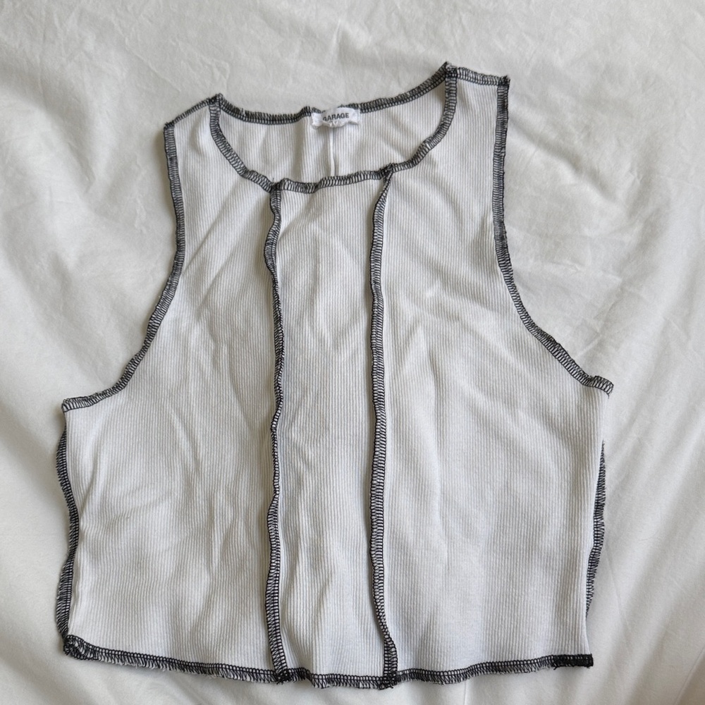 Garage White and Black Trim Tank Top